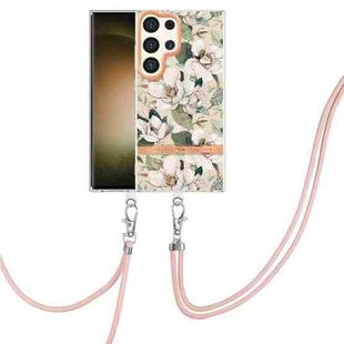 For Samsung Galaxy S24 Ultra 5G Flowers and Plants Series IMD TPU Phone Case with Lanyard(Green Gardenia)