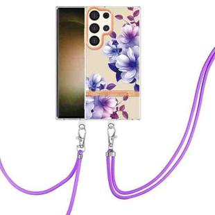 For Samsung Galaxy S24 Ultra 5G Flowers and Plants Series IMD TPU Phone Case with Lanyard(Purple Begonia)