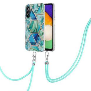 For Samsung Galaxy A54 5G Electroplating IMD Splicing Dual-side Marble TPU Phone Case with Lanyard(Green)