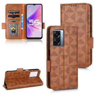 For OPPO A57 5G / A77 5G Symmetrical Triangle Leather Phone Case(Brown)