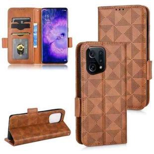 For OPPO Find X5 Symmetrical Triangle Leather Phone Case(Brown)
