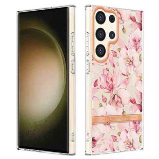 For Samsung Galaxy S24 Ultra 5G Flowers and Plants Series IMD TPU Phone Case(Pink Gardenia)