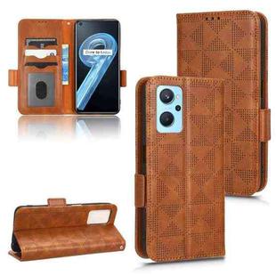 For Realme 9i / OPPO A36 / A76 / A96 4G Symmetrical Triangle Leather Phone Case(Brown)