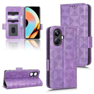 For Realme 10 Pro+ Symmetrical Triangle Leather Phone Case(Purple)