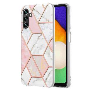 For Samsung Galaxy A34 5G Electroplating Splicing Marble TPU Phone Case(Pink White)