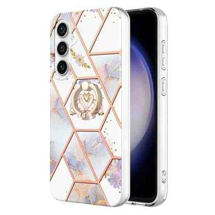 For Samsung Galaxy S23 FE 5G Splicing Marble Flower IMD TPU Phone Case with Ring Holder(Crown)