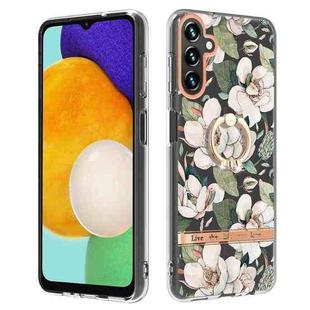 For Samsung Galaxy A34 5G Flowers and Plants Series IMD TPU Phone Case with Ring Holder(Green Gardenia)