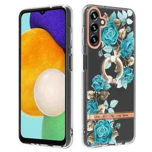 For Samsung Galaxy A54 5G Flowers and Plants Series IMD TPU Phone Case with Ring Holder(Blue Rose)