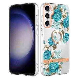 For Samsung Galaxy S23 FE 5G Flowers and Plants Series IMD TPU Phone Case with Ring Holder(Blue Rose)