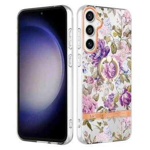 For Samsung Galaxy S23 FE 5G Flowers and Plants Series IMD TPU Phone Case with Ring Holder(Purple Peony)