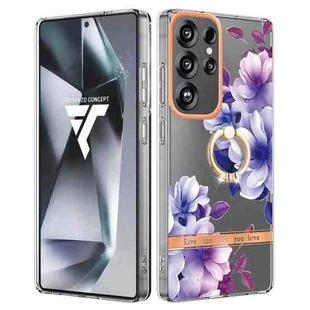 For Samsung Galaxy S25 Ultra 5G Flowers and Plants Series IMD TPU Phone Case with Ring Holder(Purple Begonia)