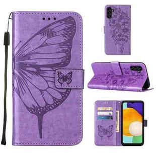 For Samsung Galaxy A34 5G Embossed Butterfly Leather Phone Case(Purple)
