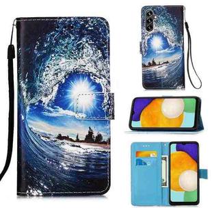 For Samsung Galaxy A34 5G Colored Drawing Pattern Plain Weave Leather Phone Case(Waves And Sun)