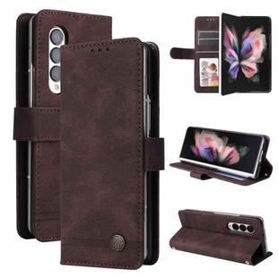 For Samsung Galaxy Z Fold3 5G Skin Feel Life Tree Metal Button Leather Phone Case(Brown)