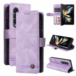 For Samsung Galaxy Z Fold4 5G Skin Feel Life Tree Metal Button Leather Phone Case(Purple)