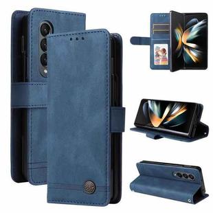 For Samsung Galaxy Z Fold4 5G Skin Feel Life Tree Metal Button Leather Phone Case(Blue)