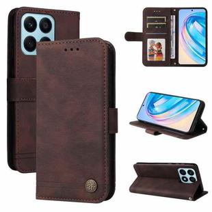 For Honor X8a Skin Feel Life Tree Metal Button Leather Phone Case(Brown)