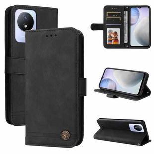 For vivo Y02 4G Skin Feel Life Tree Metal Button Leather Phone Case(Black)