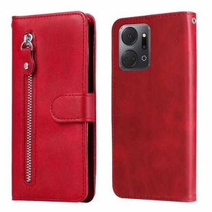 For Honor X7a Calf Texture Zipper Leather Phone Case(Red)