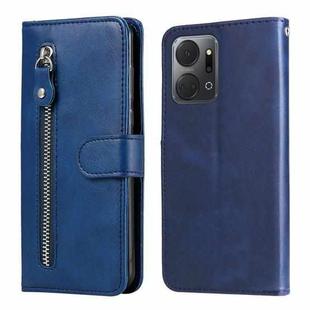 For Honor X7a Calf Texture Zipper Leather Phone Case(Blue)