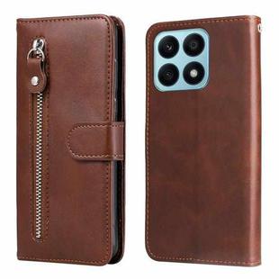 For Honor X8a Calf Texture Zipper Leather Phone Case(Brown)