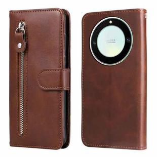 For Honor X9a/X40 5G/Magic5 Lite Calf Texture Zipper Leather Phone Case(Brown)