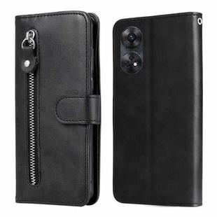 For OPPO Reno8 T 4G Calf Texture Zipper Leather Phone Case(Black)
