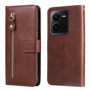 For vivo V25 5G/V25e 4G Calf Texture Zipper Leather Phone Case(Brown)
