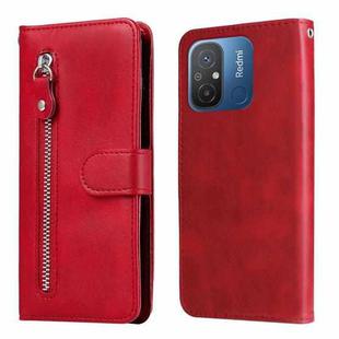 For Xiaomi Redmi 11A 4G/12C Calf Texture Zipper Leather Phone Case(Red)