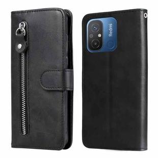 For Xiaomi Redmi 11A 4G/12C Calf Texture Zipper Leather Phone Case(Black)