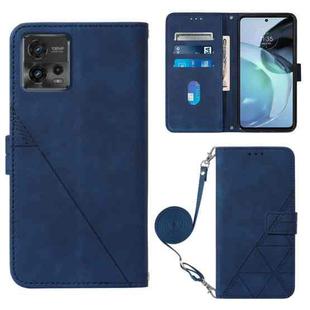 For Motorola Moto G72 Crossbody 3D Embossed Flip Leather Phone Case(Blue)