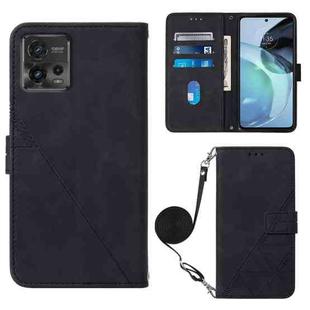For Motorola Moto G72 Crossbody 3D Embossed Flip Leather Phone Case(Black)