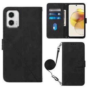 For Motorola Moto G73 Crossbody 3D Embossed Flip Leather Phone Case(Black)