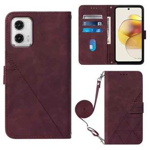 For Motorola Moto G73 Crossbody 3D Embossed Flip Leather Phone Case(Wine Red)