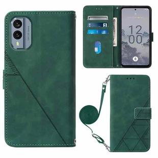 For Nokia X30 5G Crossbody 3D Embossed Flip Leather Phone Case(Dark Green)