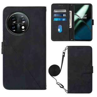 For OnePlus 11 Crossbody 3D Embossed Flip Leather Phone Case(Black)