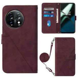 For OnePlus 11 Crossbody 3D Embossed Flip Leather Phone Case(Wine Red)
