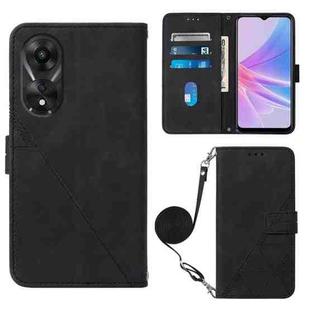 For OPPO A78 / A58 Crossbody 3D Embossed Flip Leather Phone Case(Black)