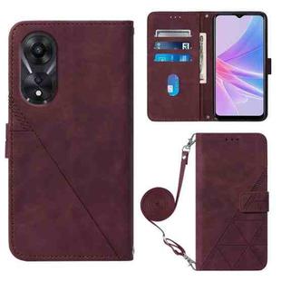 For OPPO A78 / A58 Crossbody 3D Embossed Flip Leather Phone Case(Wine Red)