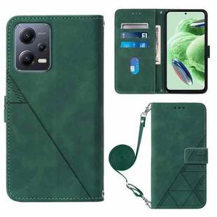 For Xiaomi Redmi Note 12 Global Crossbody 3D Embossed Flip Leather Phone Case(Dark Green)