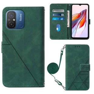 For Xiaomi Redmi 12C / Redmi 11A 4G Global Crossbody 3D Embossed Flip Leather Phone Case(Dark Green)