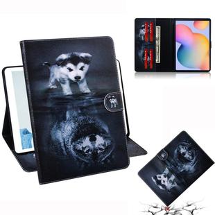 For Galaxy Tab S6 Lite P610 / P615 Colored Drawing Horizontal Flip Leather Case with Holder & Card Slot & Wallet(Wolf and Dog)