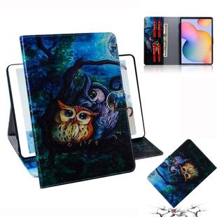 For Galaxy Tab S6 Lite P610 / P615 Colored Drawing Horizontal Flip Leather Case with Holder & Card Slot & Wallet(Oil Owl)