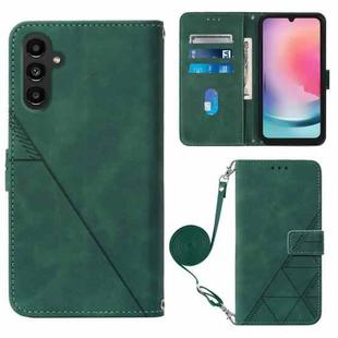For Samsung Galaxy A24 4G Crossbody 3D Embossed Flip Leather Phone Case(Dark Green)
