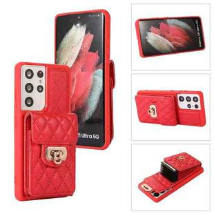 For Samsung Galaxy S21 Ultra 5G Card Slot Leather Phone Case(Red)