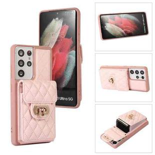 For Samsung Galaxy S21 Ultra 5G Card Slot Leather Phone Case(Pink)