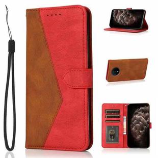 For OnePlus 7T Dual-color Stitching Leather Phone Case(Brown Red)