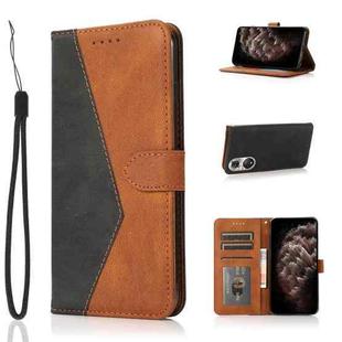 For Huawei P50 Pro Dual-color Stitching Leather Phone Case(Black Brown)