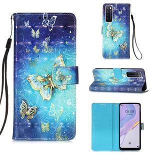 For Huawei nova 7 5G 3D Painting Horizontal Flip Leather Case with Holder & Card Slot & Lanyard(Gold Butterfly)