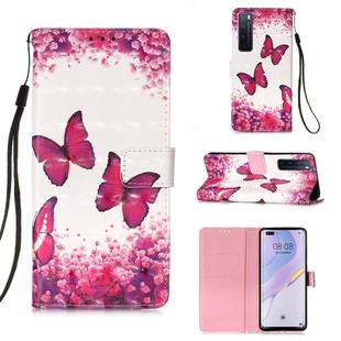 For Huawei nova 7 Pro 5G 3D Painting Horizontal Flip Leather Case with Holder & Card Slot & Lanyard(Rose Red Butterfly)